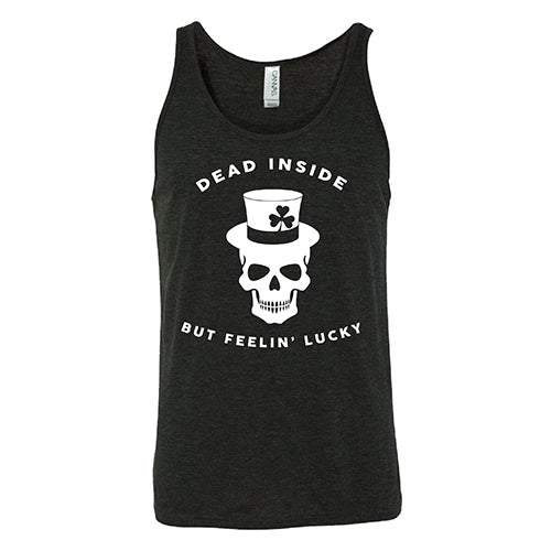 black unisex tank top with a white leprechaun skull graphic on it