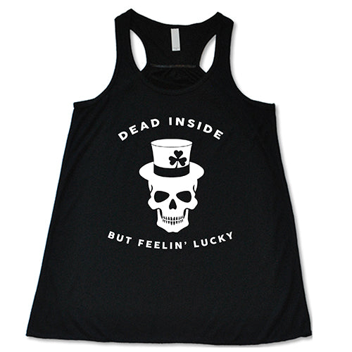 black racerback tank top with a white leprechaun skull graphic on it