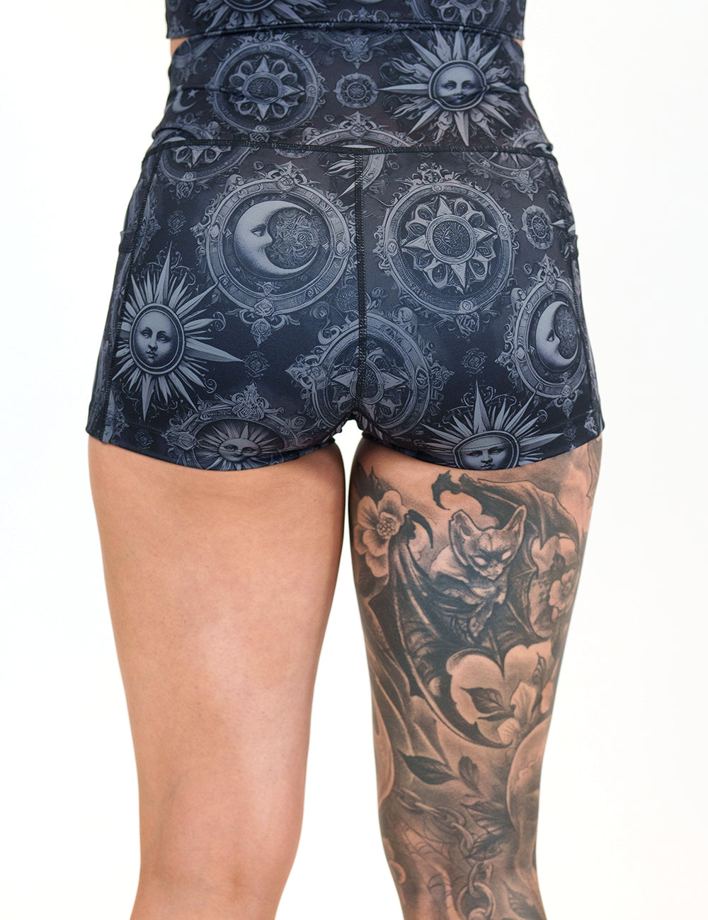 back of the 2.5 inch moon & stars print shorts against a white background