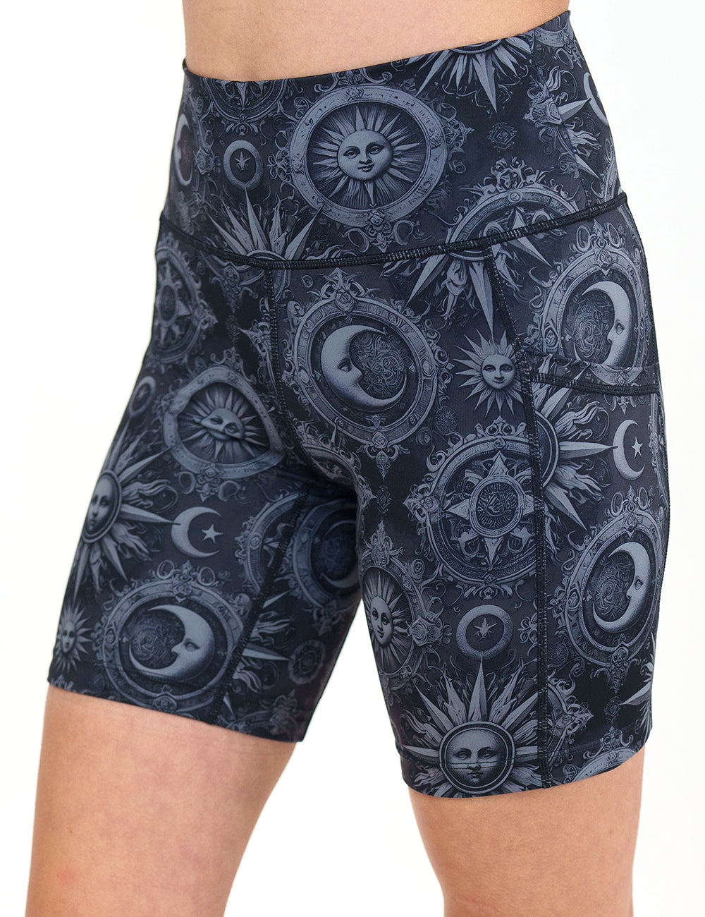front of the 7 inch moon & stars print shorts against a white background
