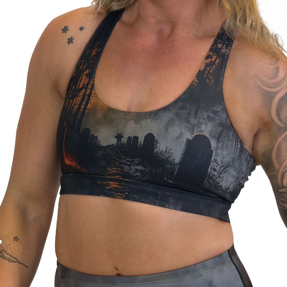 graveyard themed sports bra