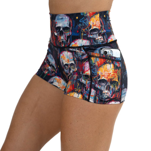 skull paint splatter shorts side pocket