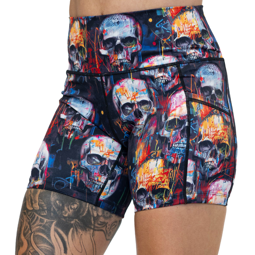 skull paint splatter shorts
