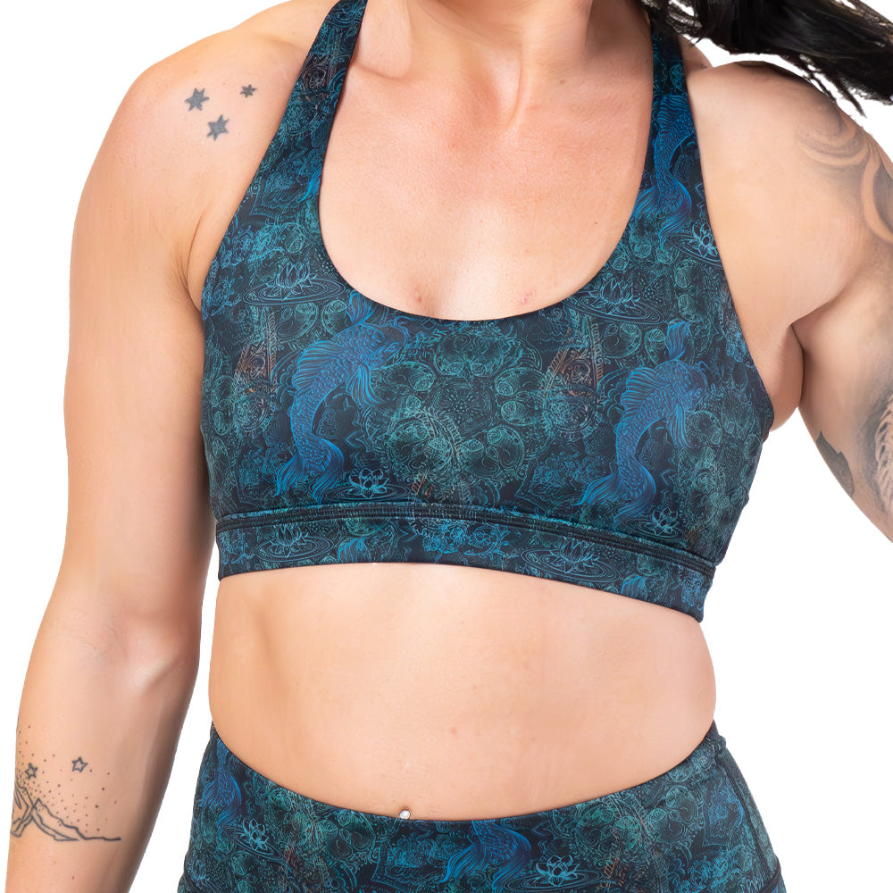 koi fish patterned sports bra