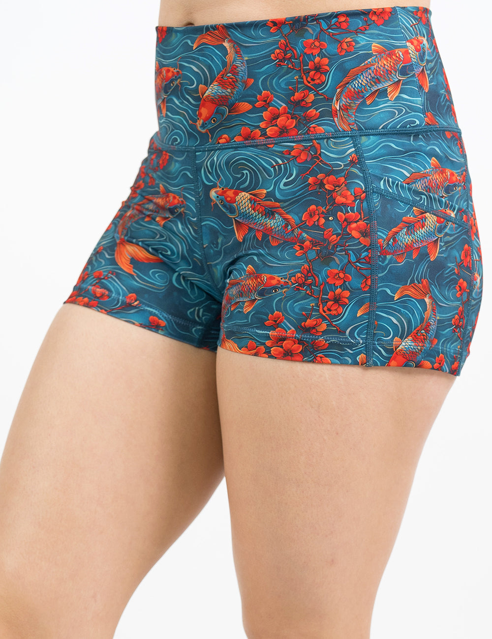 front of the 2.5 inch koi fish swimming with orange flowers shorts