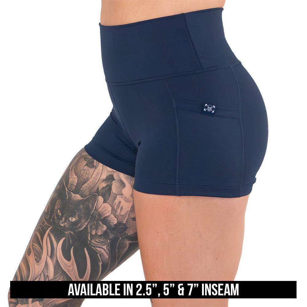 navy blue shorts available in 2.5, 5 & 7 inch inseams