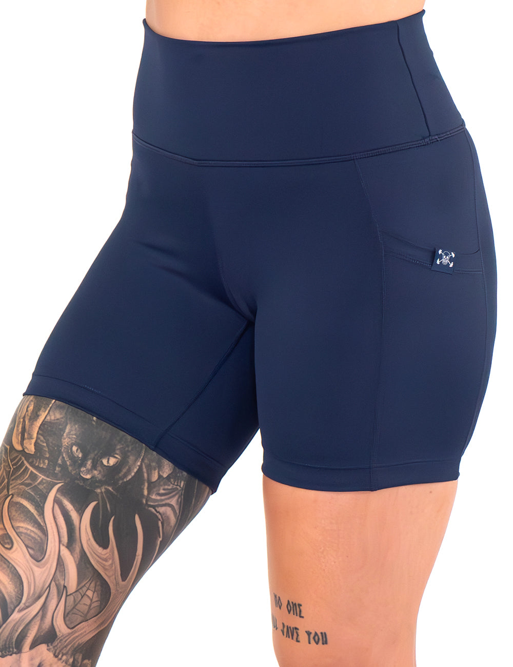 front of the 5 inch solid navy shorts against a white background