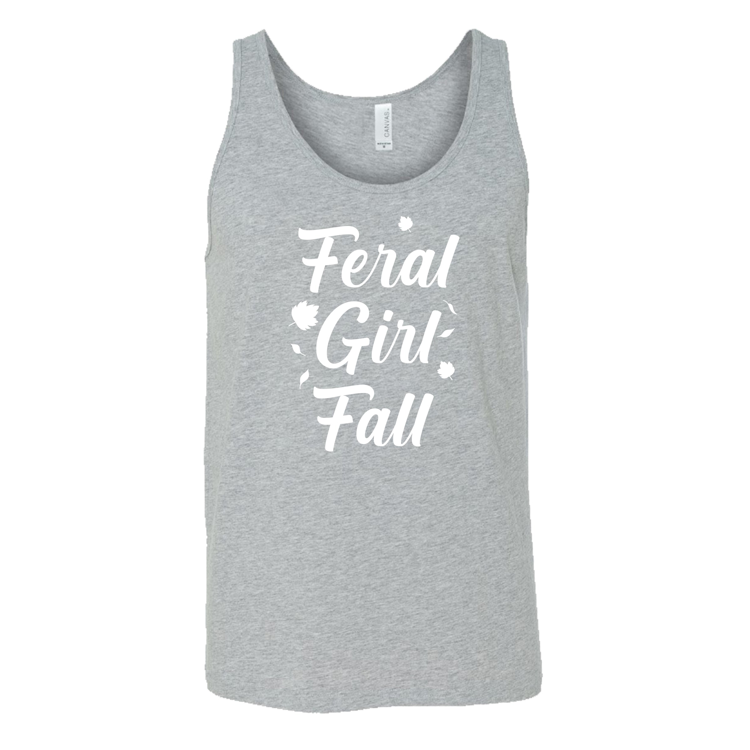 white quote "Feral Girl Fall" on a grey shirt