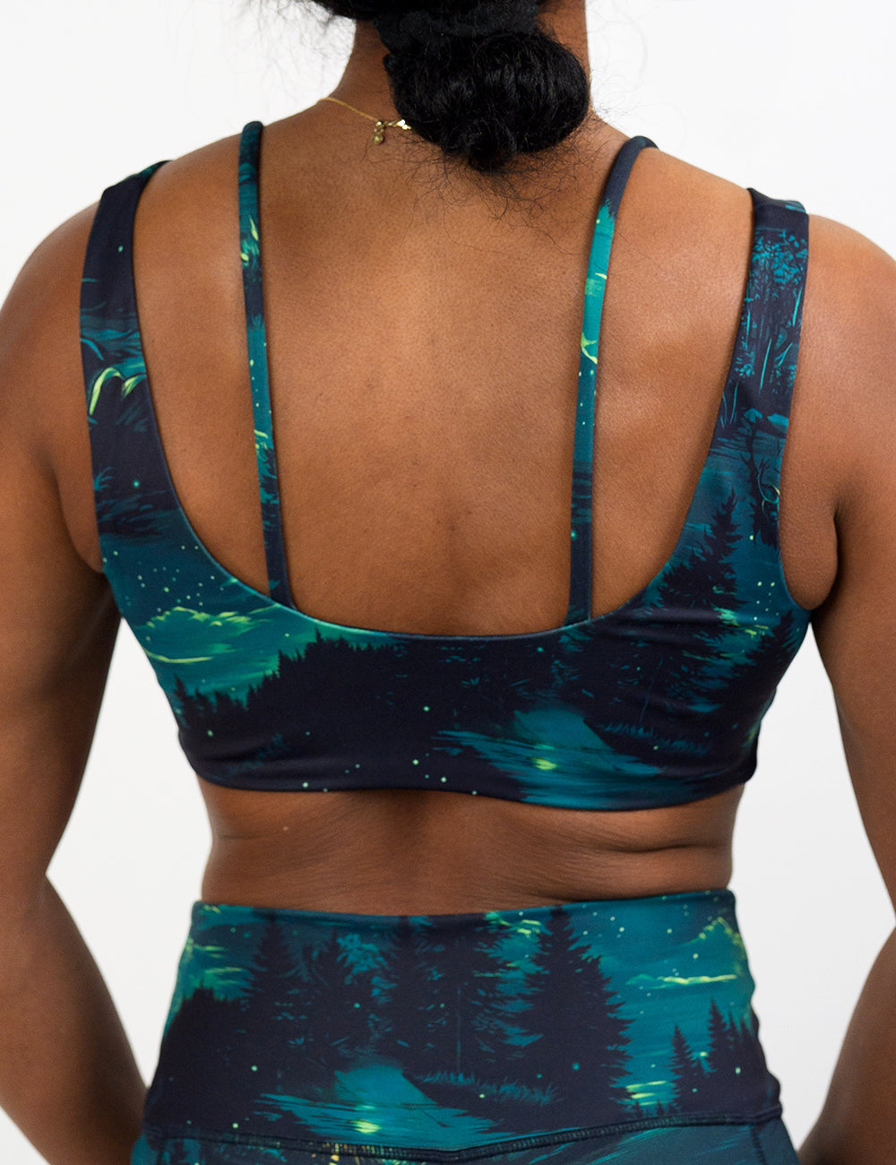 back of the night time camp out vista bra against a white background