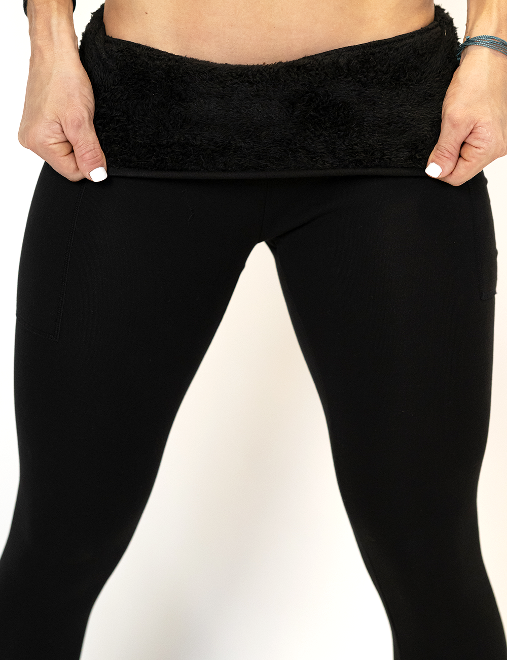 close up of fleece lined leggings