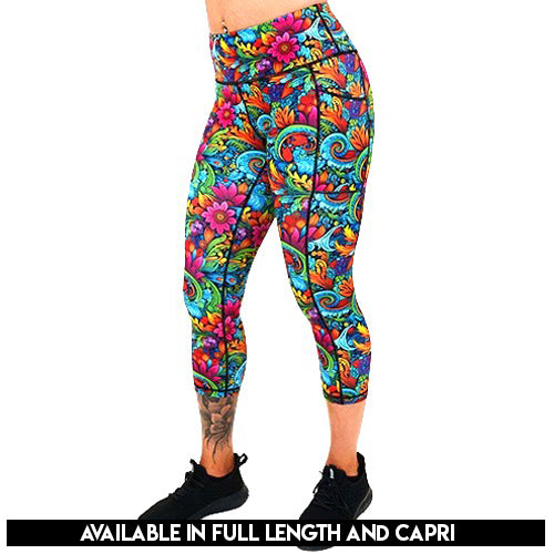 floral swirl patterned leggings available in full and capri length