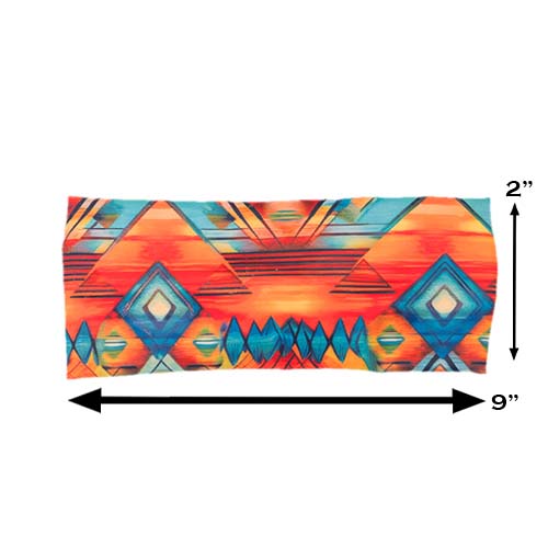 colorful aztec pattern headband measured at 2 by 9 inches