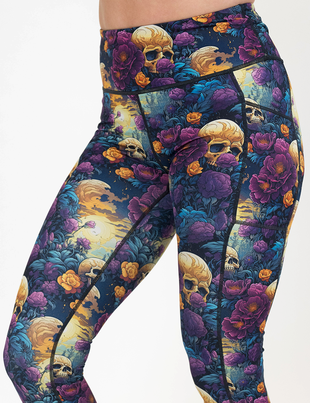 skulls and flowers patterned leggings