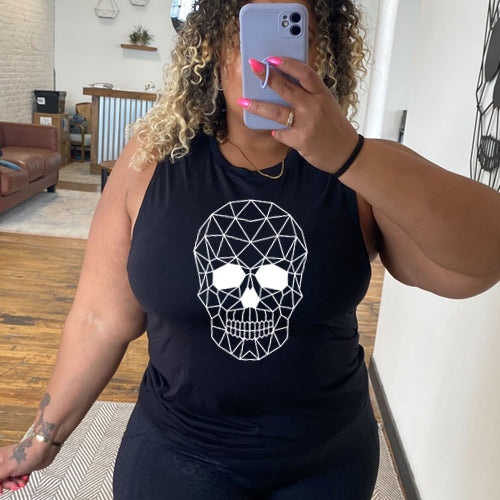geometric skull black muscle tank