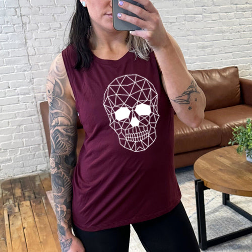 geometric skull maroon muscle tank