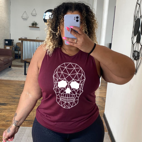 geometric skull maroon muscle tank