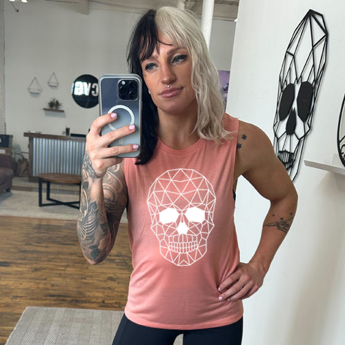 geometric skull peach muscle tank