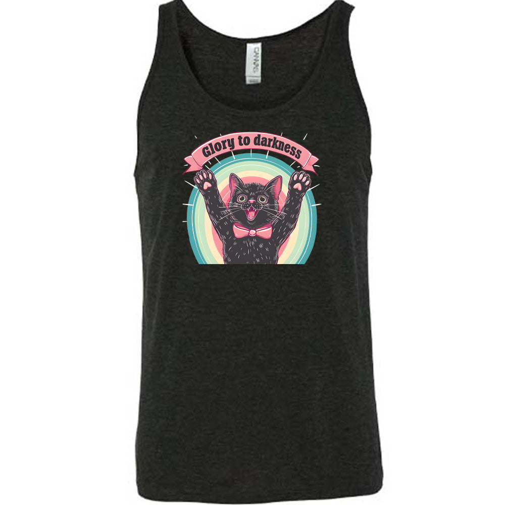 black shirt with the saying "Glory To Darkness" on it