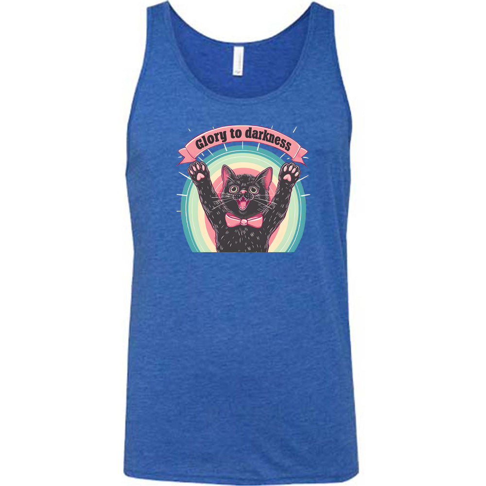 blue shirt with the saying "Glory To Darkness" on it