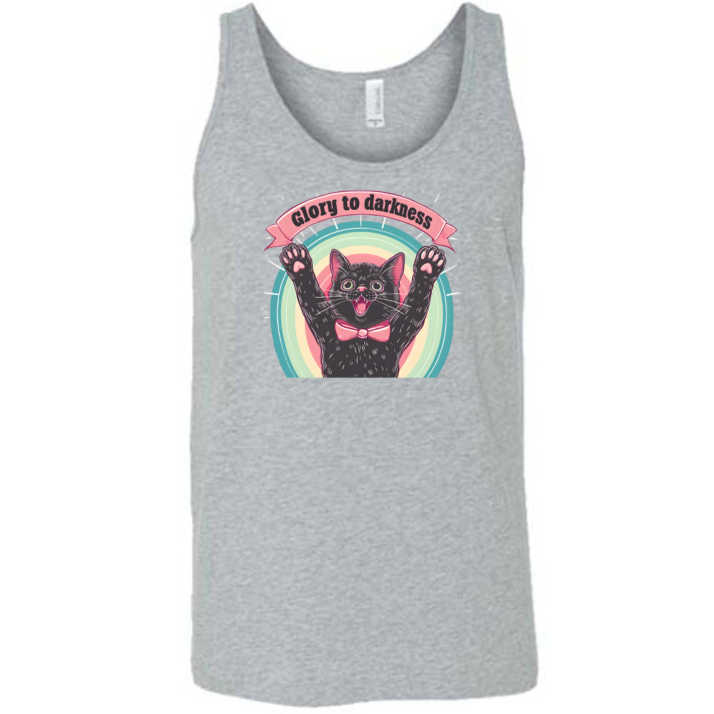 grey shirt with the saying "Glory To Darkness" on it