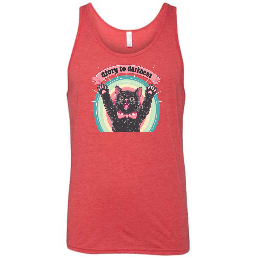 red shirt with the saying "Glory To Darkness" on it