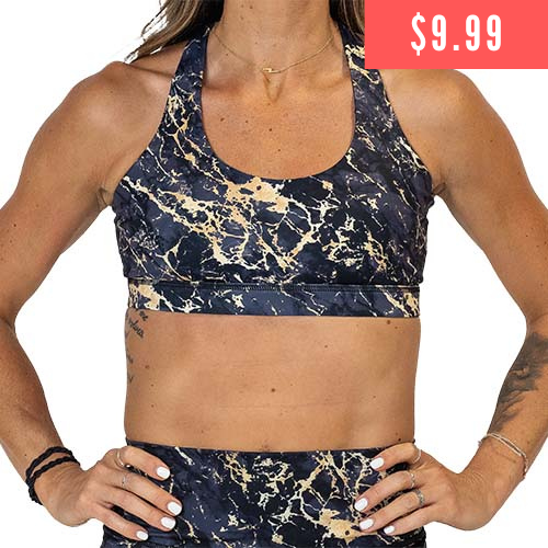 Gold Marble Workout Bra, Marble Strappy Sports Bra