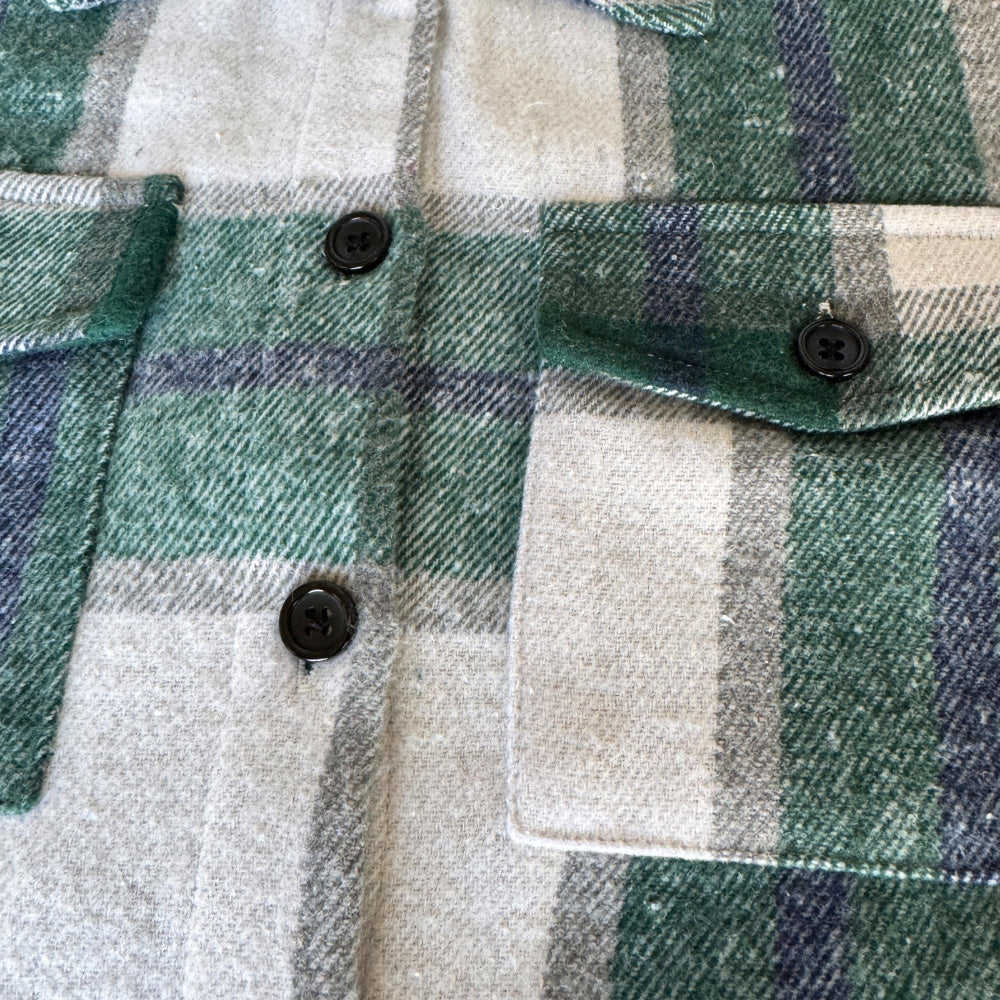 close up of the green plaid shacket