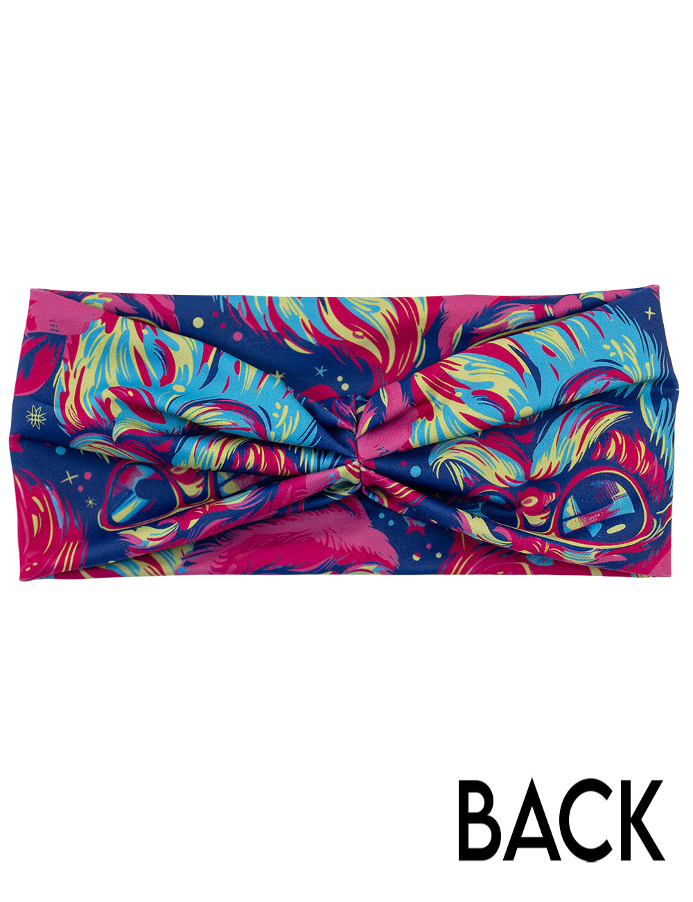 back of the colorful Santa-in-sunglasses headband against a white background