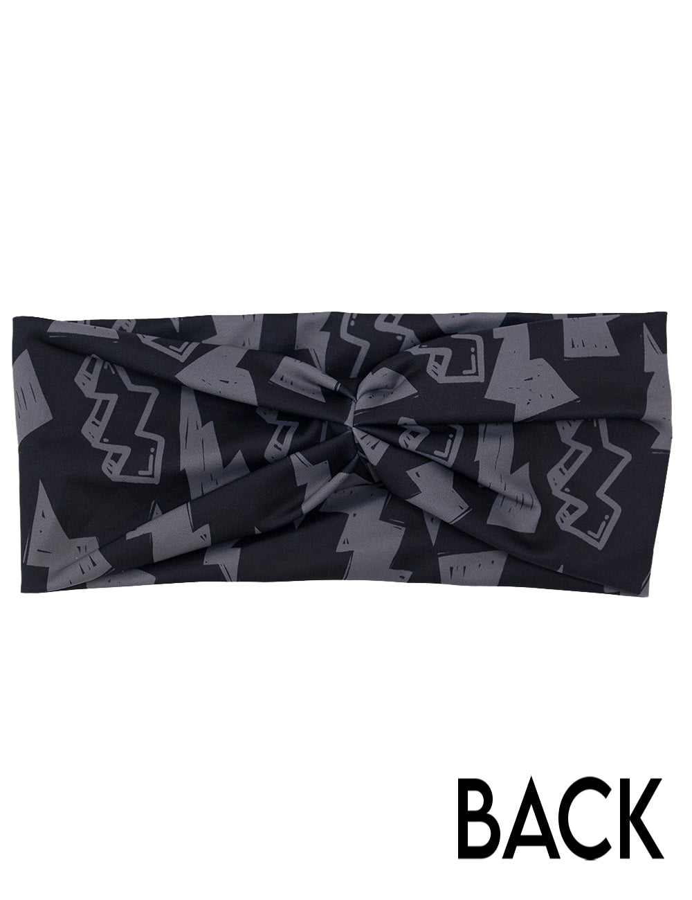 back of the black headband with grey lightning bolts against a white background