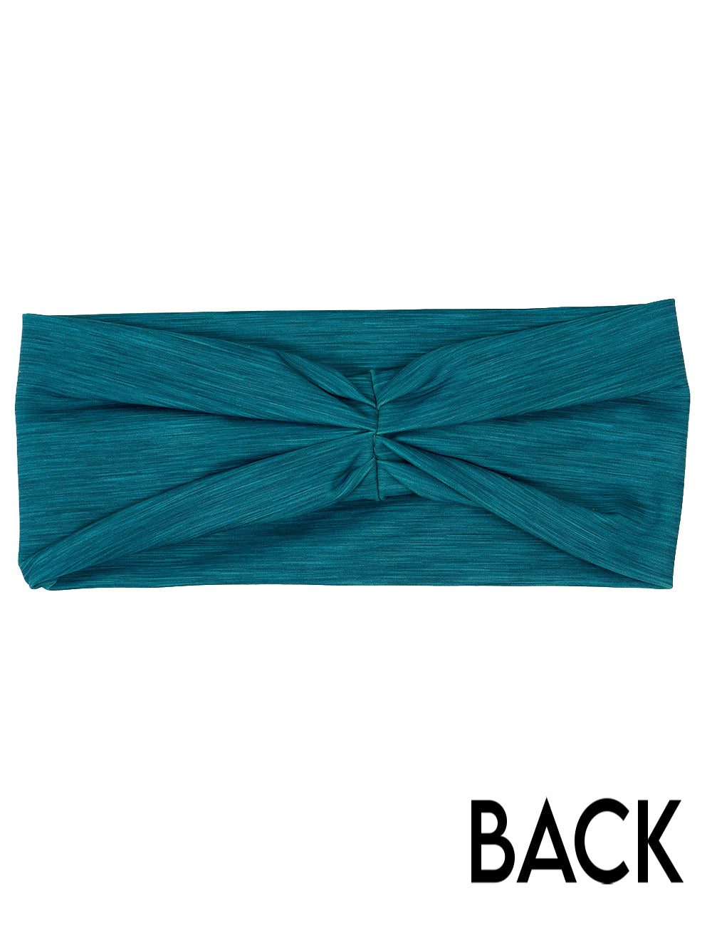 back of the teal green heather pattern headband against a white background