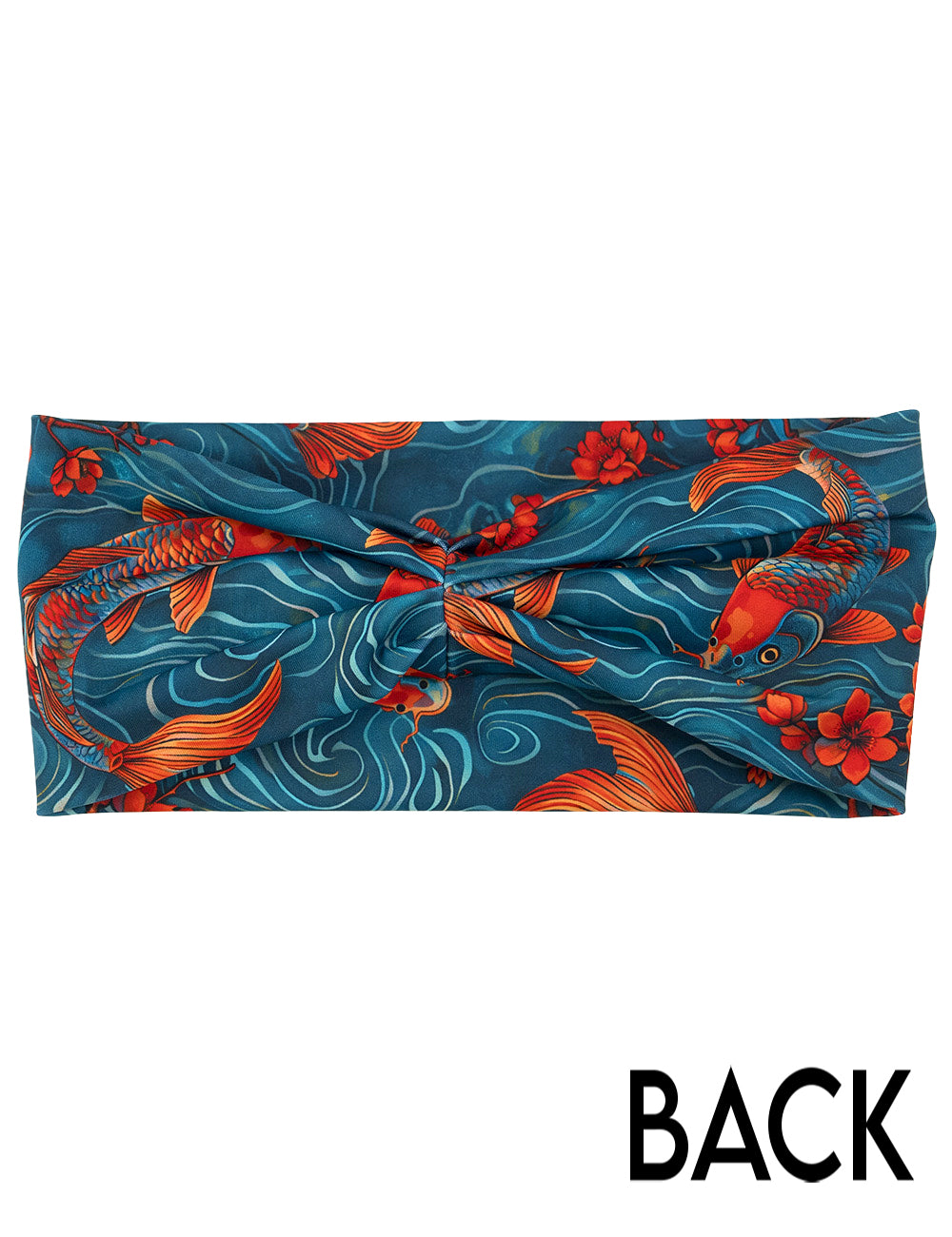 back of the swimming koi fish headband against a white background