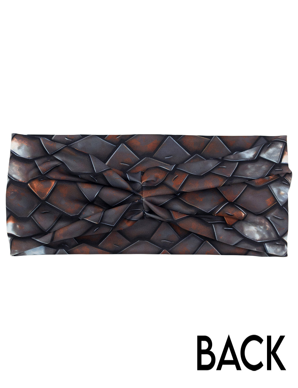 back of the iron scale headband against a white background