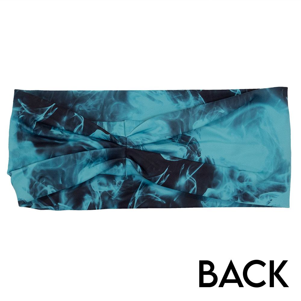 back of the blue smokey headband against a white background