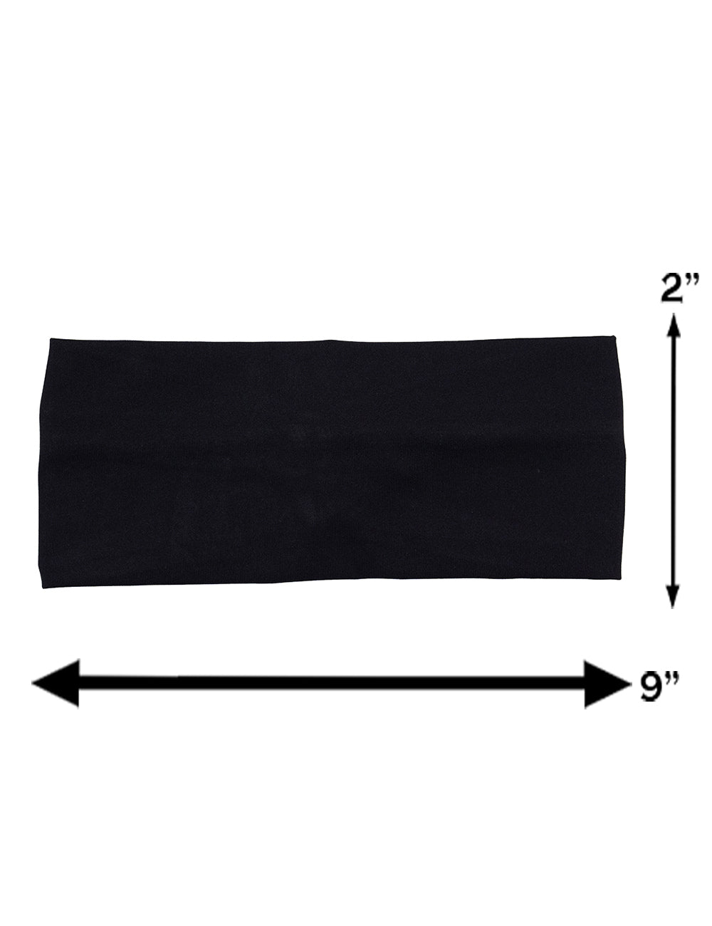 measurement chart for the all black headband, measurements include 2 inches by 9 inches