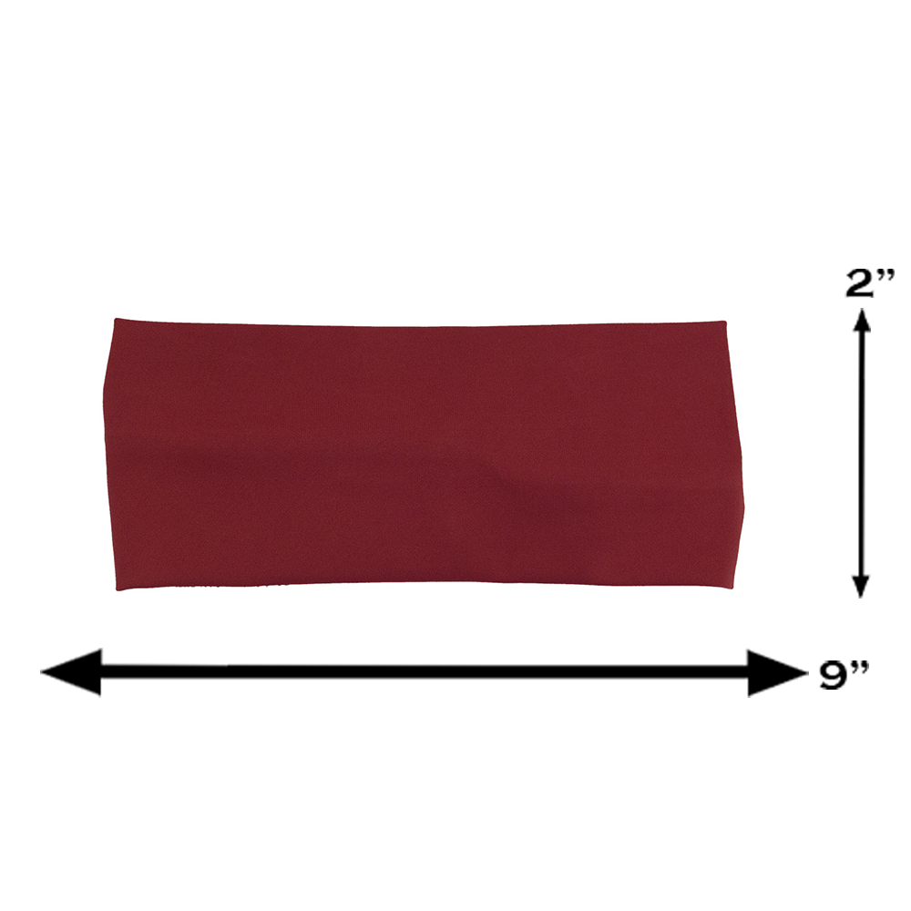 garnet red headband measuring template, measurements presented are 2 inches tall 9 inches wide
