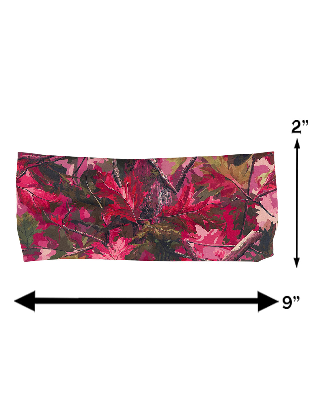 measurement chart for the pink forest camo headband, measurements are 2 inches by 9 inches