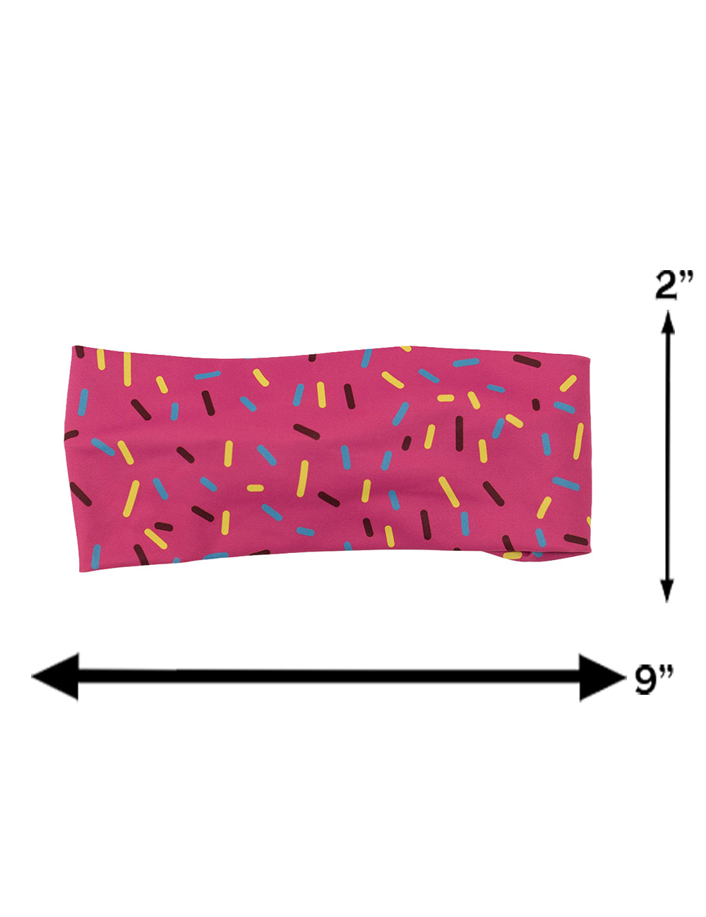 measurement chart for the pink ice cream with sprinkles headband, measurements are 2 inches by 9 inches