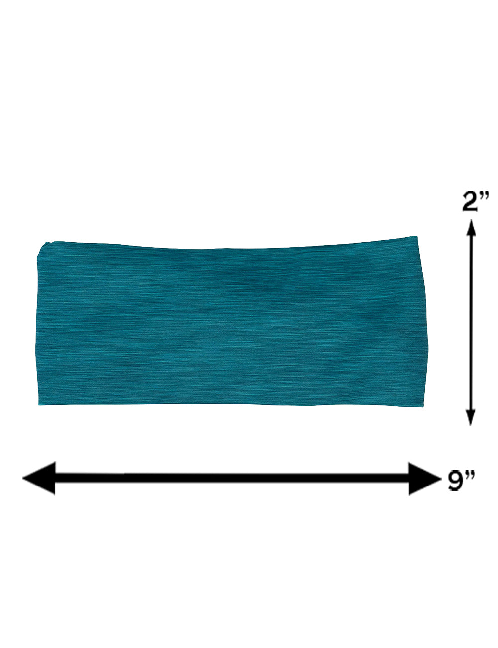 measurement chart for the teal green heather pattern headband, measurements are 2 inches by 9 inches