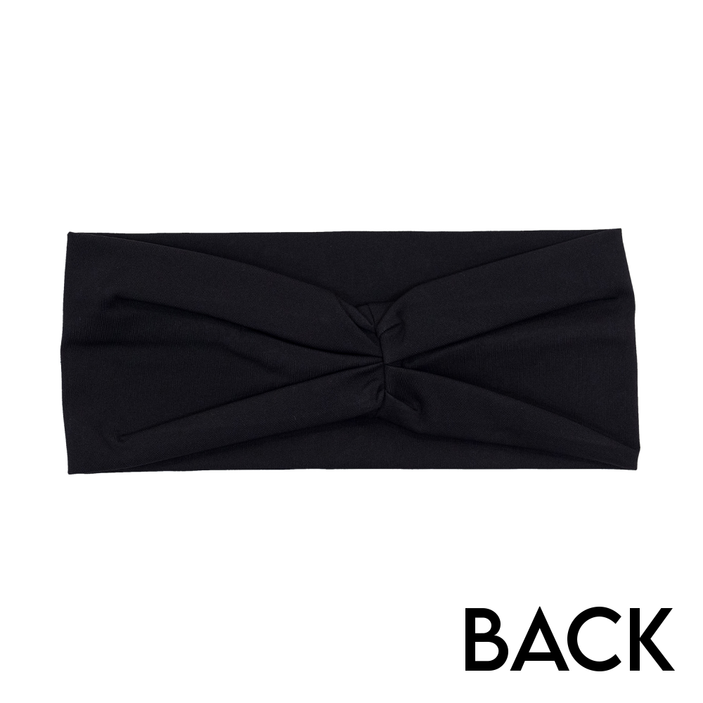 back of the all black headband against a white background