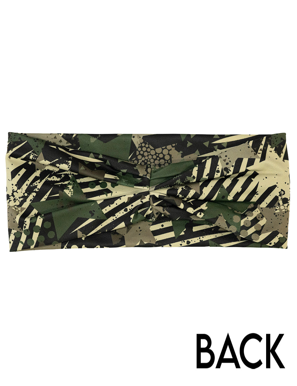 back of the green camo stars and stripes headband against a white background
