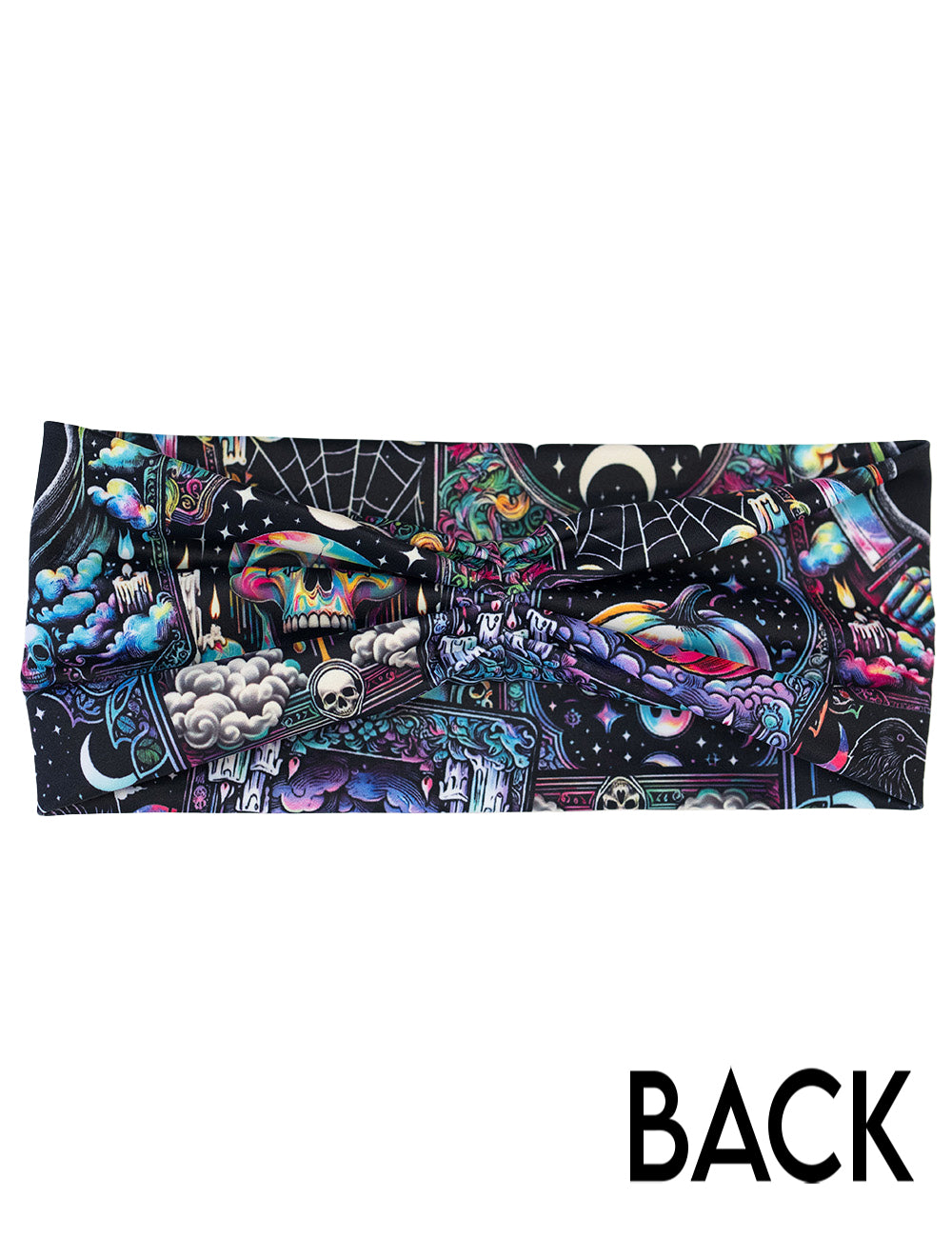 back of the Colorful Halloween-themed headband with skulls, ghosts, and pumpkins