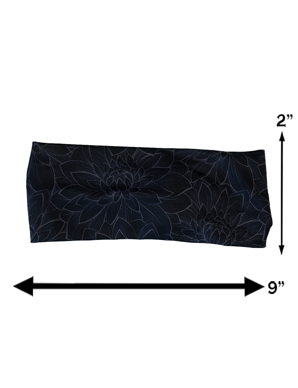 black lotus headband measurements, measurements include 2 inches by 9 inches