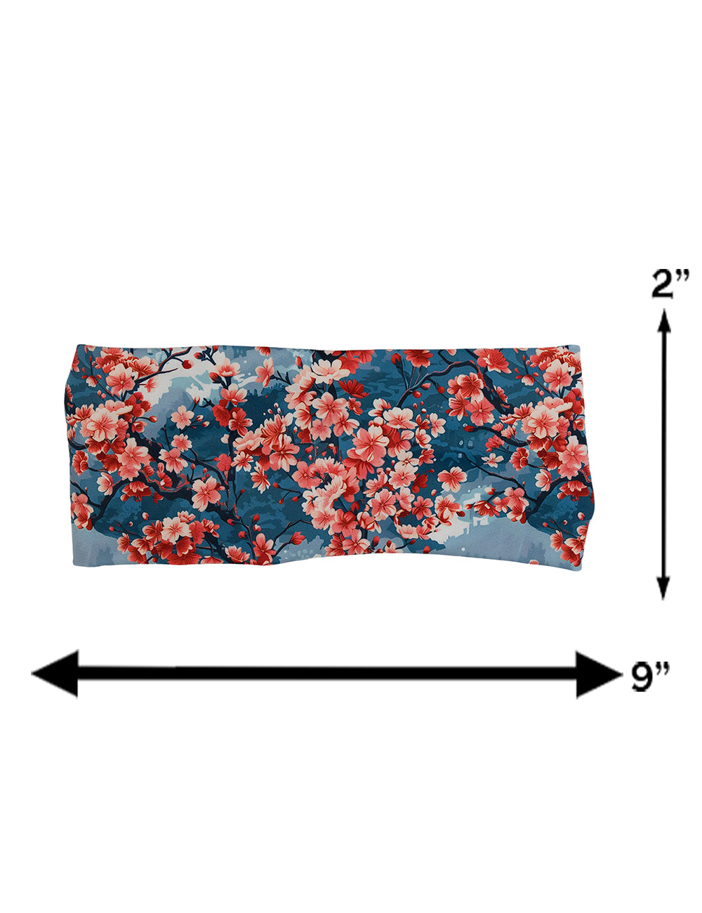 measurement chart for the cherry blossom tree headband, measurements are 2 inches by 9 inches
