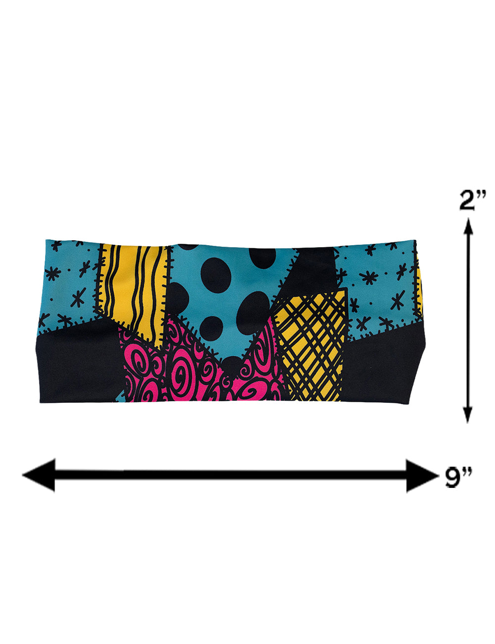 measuring chart for the patch print headband, measurements are 2 inches by 9 inches