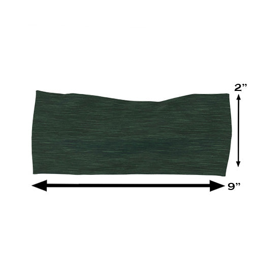heather green headband measured at 2 by 9 inches