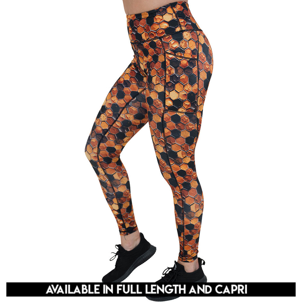 honeycomb patterned leggings available in full and capri length