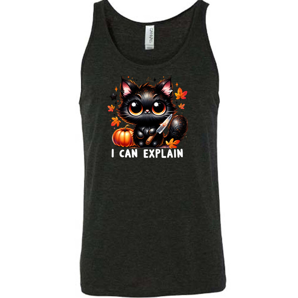 black shirt with the text "I Can Explain" and a kitten with a knife graphic on it