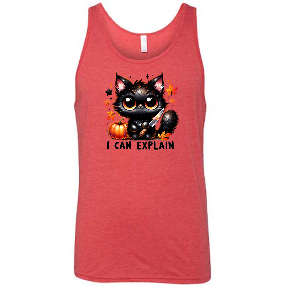 red shirt with the text "I Can Explain" and a kitten with a knife graphic on it