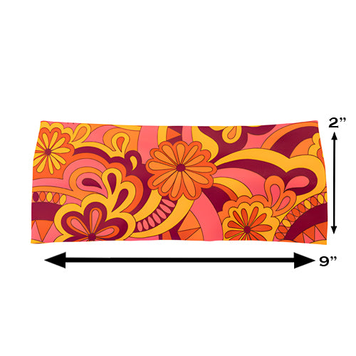 70s inspired headband measured at 2 by 9 inches