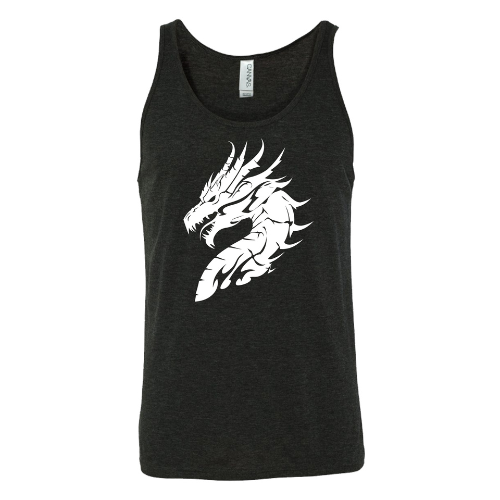 black unisex shirt with a white dragon head graphic on it